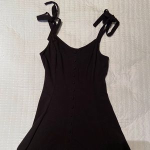 Flowy Black Dress with Buttons and Ties